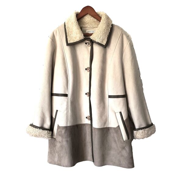 Coldwater Creek Jackets & Blazers - Coldwater Creek Faux Suede Fleece Lined Coat Pockets Size 3X/24 Ivory/Brown